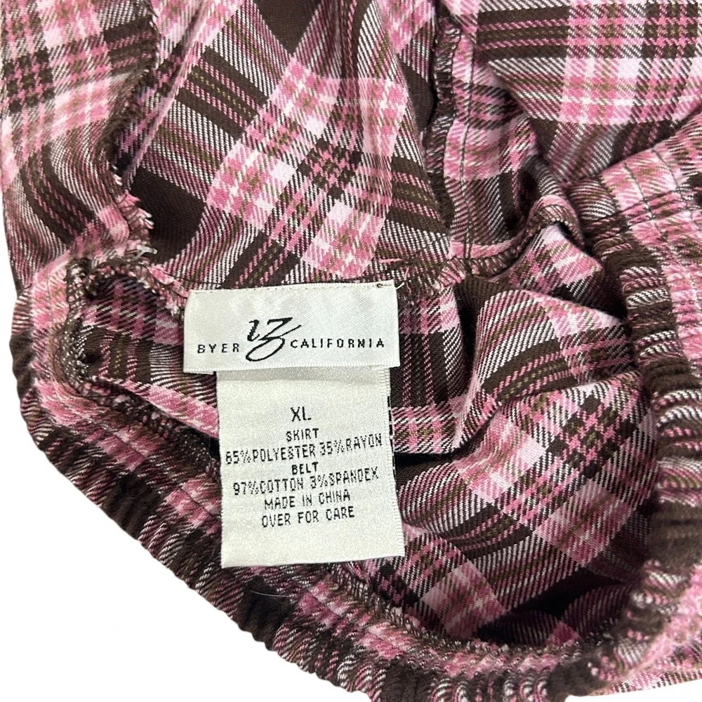 Y2K Plaid‎ Mini Skirt XL Pink Brown Pleated Coquette Preppy Mallcore Schoolgirl
